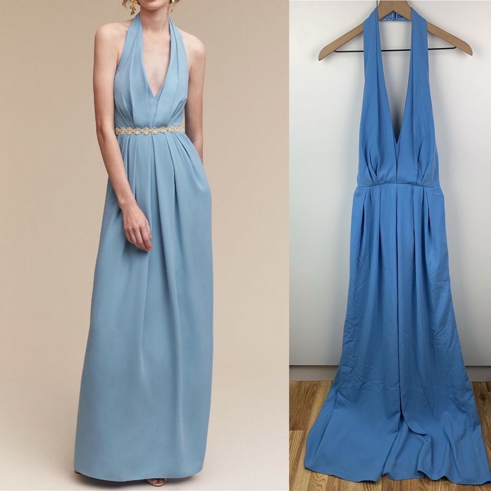 BHLDN Jill Stuart Rasa Halter Dress Gown Blue Maxi NEW 14 Anthropologie Formal